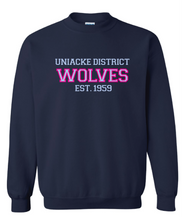 Load image into Gallery viewer, Wolves Twill Embroidered Adult Crewneck Sweatshirt
