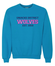 Load image into Gallery viewer, Wolves Twill Embroidered Adult Crewneck Sweatshirt
