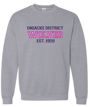 Load image into Gallery viewer, Wolves Twill Embroidered Adult Crewneck Sweatshirt
