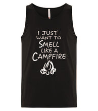 Load image into Gallery viewer, Smell Like A Campfire Tanks White Letters
