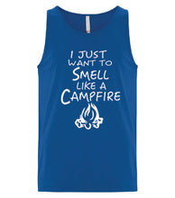 Load image into Gallery viewer, Smell Like A Campfire Tanks White Letters
