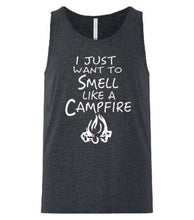 Load image into Gallery viewer, Smell Like A Campfire Tanks White Letters
