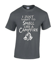 Load image into Gallery viewer, Smell Like A Campfire T-shirts Youth White Letters
