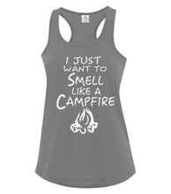 Load image into Gallery viewer, Smell Like A Campfire Ladies Tanks White Letters
