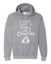 Load image into Gallery viewer, Smell Like A Campfire Hoodies Youth White Letters
