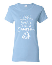 Load image into Gallery viewer, Smell Like A Campfire Ladies T-shirts White Letters
