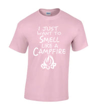 Load image into Gallery viewer, Smell Like A Campfire T-shirts Youth White Letters
