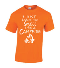 Load image into Gallery viewer, Smell Like A Campfire T-shirts Youth White Letters
