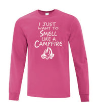 Load image into Gallery viewer, Smell Like A Campfire White Letters Long Sleeves
