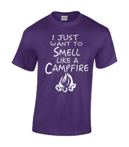 Smell Like A Campfire T-shirts Youth White Letters
