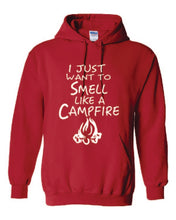 Load image into Gallery viewer, Smell Like A Campfire Hoodies Youth White Letters
