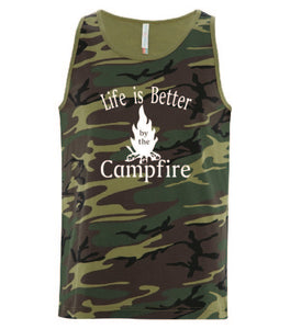 Life Is Better By The Campfire Tanks White Letters