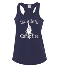 Load image into Gallery viewer, Life Is Better By The Campfire Ladies Tanks White Letters
