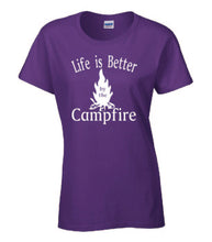 Load image into Gallery viewer, Life Is Better By The Campfire Ladies T-shirt White Letters
