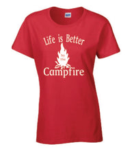 Load image into Gallery viewer, Life Is Better By The Campfire Ladies T-shirt White Letters

