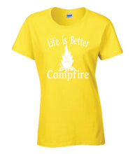 Load image into Gallery viewer, Life Is Better By The Campfire Ladies T-shirt White Letters
